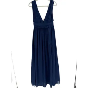 Lulus Maxi Dress Womens S Navy Heavenly Hues Pleated Side Slit Formal Elegant thumbnail 2