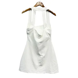 Showpo. Linen Look Halter Neck Ricki Mini Dress in White size 8 NWT thumbnail 4