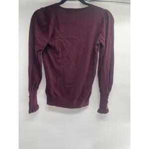 Lauren‎ Ralph Lauren Maroon V Neck Sweater With Gold Buttons On Sleeve XS NWT thumbnail 5