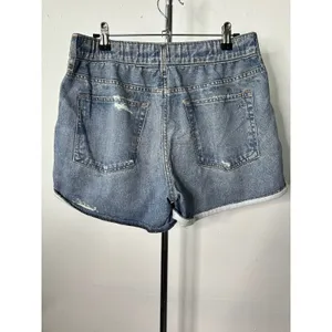 Rag & Bone Miramar Shorts Blue Denim Print Cotton Terry High Rise Distressed M thumbnail 2