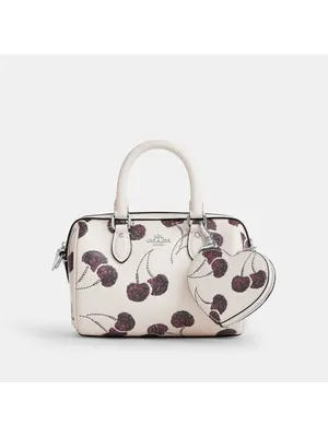 NEW Coach White Cherry Print Heart Bag Charm Coin Case CDB55 with dust bag NWT thumbnail 3
