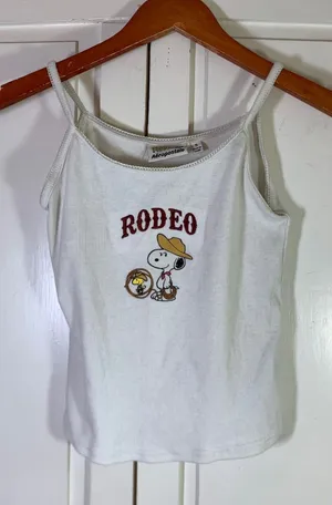 Aeropostale Peanuts Snoopy Rodeo Ribbed Cami Tank Top White Small Cowgirl Picot thumbnail 1
