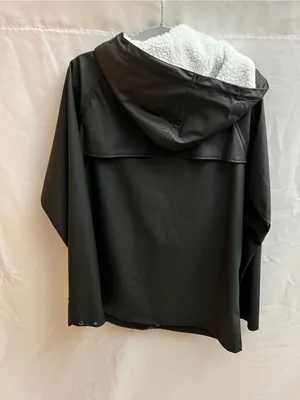 Another Influence Black Faux Leather Hooded Rain Jacket Sherpa Lined Medium thumbnail 3