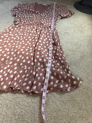Abercrombie & Fitch Mauve Pink Polka Dot Faux Wrap Mini Dress. Size Medium thumbnail 10