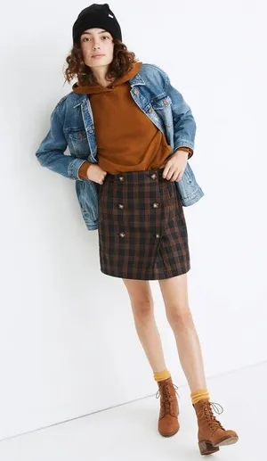 Madewell Plaid Double Breasted Mini Skirt Womens Medium MA984 thumbnail 1