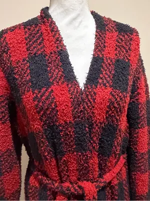 NWT SKIMS Unisex Cozy Robe Brick Buffalo Check Sz S/M oversized thumbnail 5