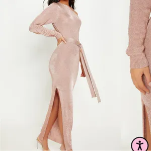 Nwt Plt Rose Gold Metallic Knitted One Shoulder Dress S thumbnail 3