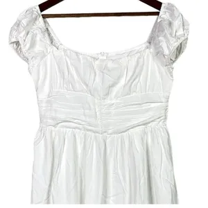 NWT Cider Linen Blend Ruched Ruffle Square Neck Mini Dress Zip Back Large White thumbnail 3