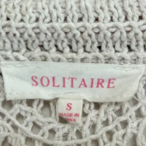 Solitaire Crochet Knit Polo Top Small Cream Black Chevron Scalloped Trim thumbnail 6