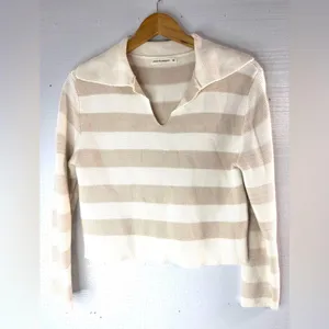 Moon & Madison M Cream Knit Cotton Rugby Striped Long Sleeved Crop Top thumbnail 1