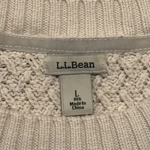 LL Bean Sweater Cable Knit Preppy Cottage Minimalist Fisherman Cozy Ivory Large thumbnail 2
