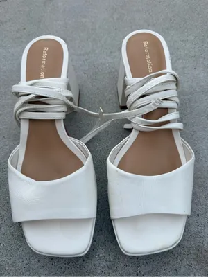 Reformation White Leather Platform Block Sandals Lace-Up Formal Size 7.5 thumbnail 2