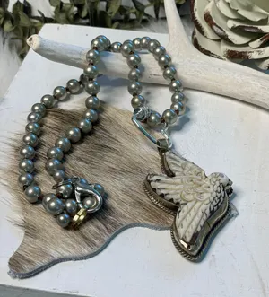Handcrafted Tibetan Bone Dove On Navajo Pearl Necklace thumbnail 1