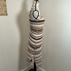 House of Harlow 1960 Striped Knit Bodycon Midi Dress Brown Tan Medium Boho Slit thumbnail 2