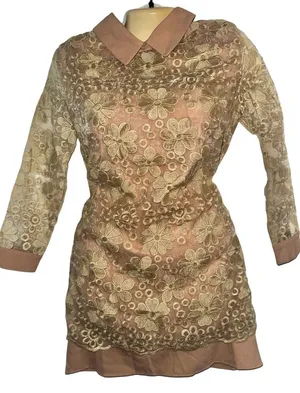 Brown Floral Lace Mini Dress with Contrast Collar thumbnail 1