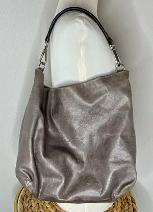 Gianni Chiarini Hobo Purse shoulder bag Italian leather Slouchy Grey top zipper thumbnail 1