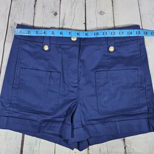 J Crew High Rise Cuffed Shorts Navy Blue Cotton Blend Size 4 Gold Button‎ Detail thumbnail 8