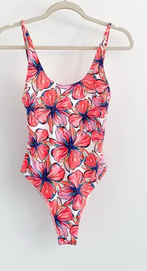 Kulani Kinis Hibiscus Floral Plunge One Piece Swimsuit Tropical thumbnail 1