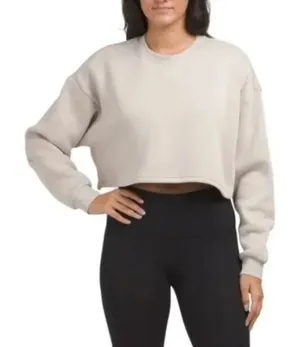 NWT IVL Collective Cropped Crewneck Sweatshirt Cotton Fleece Stone Size Medium M thumbnail 1