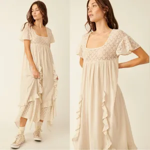 Free People Ethereal Bohemian Bring The Romance Midi Maxi Dress Neutral Small thumbnail 7