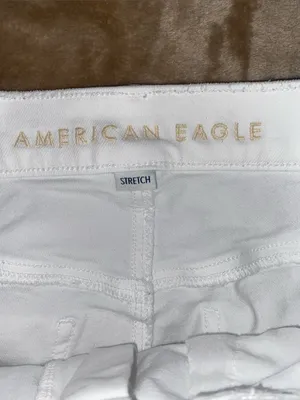 American Eagle Outfitters White Distressed Denim Shorts with Lace Insets thumbnail 2