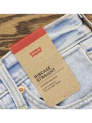 Levi's Womens Ribcage Straight Full Length Jeans Button Fly All Alone Blue 24x32 thumbnail 7