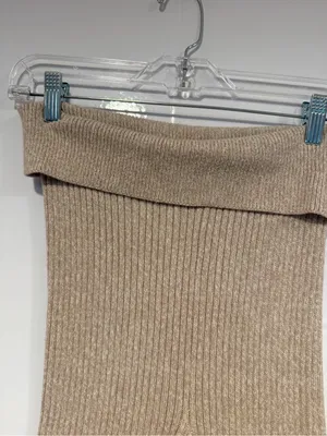 Ribbed‎ Knit Wide-Leg Rolled waistband Aerie Pants in Heathered Beige NWT thumbnail 2