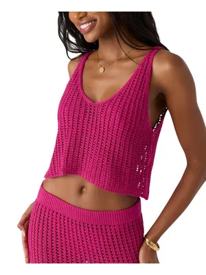 NWT O'Neill Womens Ryan Crochet Cover Up Tank SP5403001 Fuchsia Purple Pink M thumbnail 1