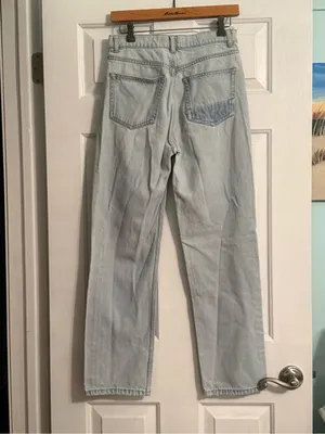 Reformation Jeans Cynthia High Rise Straight Leg Patch Jeans in Tahoe Wash thumbnail 3