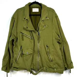 Free People XL Rebel Knit Moto Jacket olive green Utility Slouchy Sweatshirt thumbnail 2