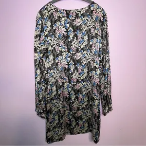 Vintage Express Slip Dress Long Sleeves Black Blue Ditsy Floral Y2K Large thumbnail 5
