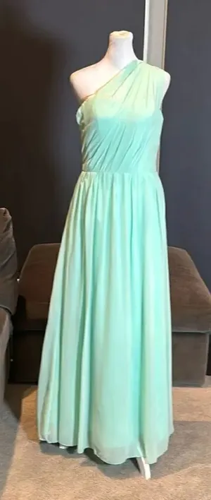 Women’s Green Chiffon One Shoulder Bridesmaid Dress Zip Up Back Size 6 thumbnail 1