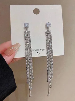 925 Silver Plated CZ Cubic Zirconia Long Dangle Drop Earrings for Women thumbnail 1