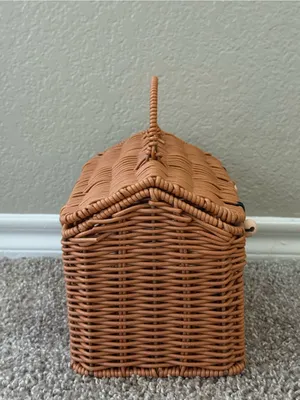 Vintage Style Wicker House Handbag Brown Cottagecore Basket Purse Picnic Woven thumbnail 7