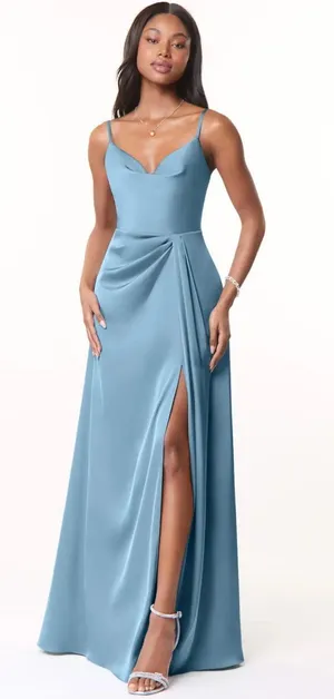 Azazie Steel Blue Brielle Dress thumbnail 1