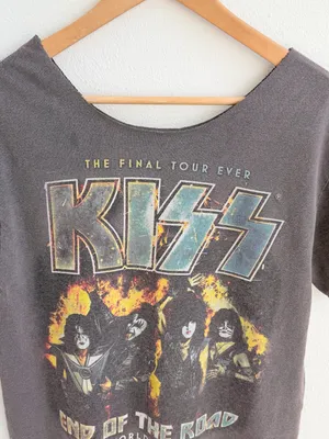 KISS End of the Road World Tour Distressed Off-the-Shoulder Graphic T-Shirt thumbnail 5
