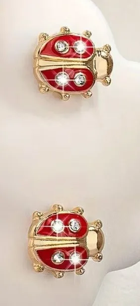 Red Ladybug Earrings with Gold Accents thumbnail 1