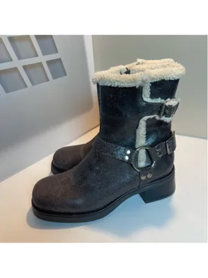 Steve Madden Brixton Brown Distressed Leather Faux Fur Mid-Calf Moto Boots 8 thumbnail 3