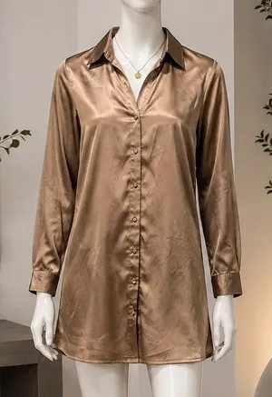Princess Polly Women Mini Shirt Dress Bronze Satin Button Down Size 4 thumbnail 1