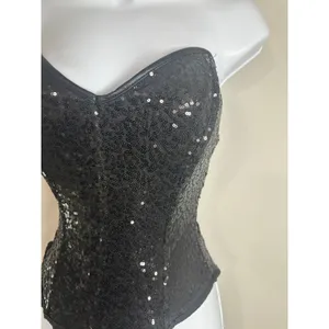 Leg Avenue Women Black Sequin Corset Top Sweetheart Neck Medium Strapless Zipper thumbnail 2