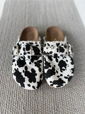 Cow Print Canvas Slip On Slides Mules Clogs in Black and White Size 38 thumbnail 8