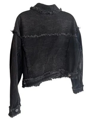 Allsaints Claude Relaxed Fit Frayed Denim Jacket in blackish grey 4 thumbnail 4