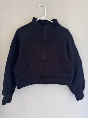 Black Half-Zip Funnel Neck Cropped Sweatshirt with Thumbholes size 8 or M thumbnail 3