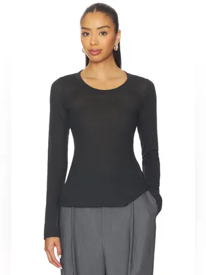 SKIMS NWT (A1) Sheer Cotton Long Sleeve Wide Crew | Color SOOT | Size s thumbnail 2