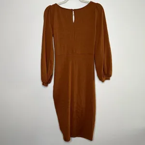 Kittenish Tie Scrunch Front‎ Midi Sweater Dress V Neck Long Sleeve Keyhole Back thumbnail 7