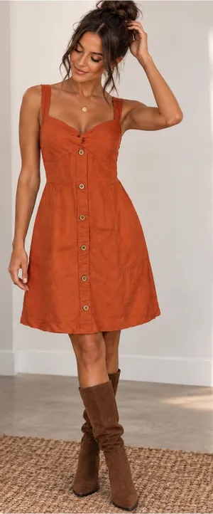Anthropologie Maeve Size M Rust Orange Linen Blend Button Front Mini Dress thumbnail 1