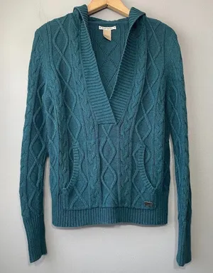 Ruff Hewn Y2K Teal Cable Knit Sweater Size Large Teal Chunky Academia Hoodie Gilmore Girls thumbnail 1