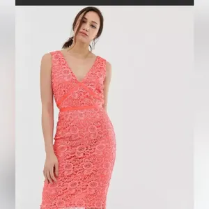 ASOS Paper Dolls‎ Coral Lace V Neck Bodycon Pencil Cocktail Dress Sz 8 NWT thumbnail 16
