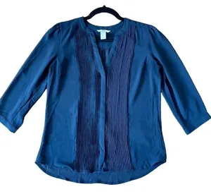 H&M navy pleat front blouse thumbnail 1