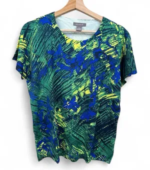 KENAR Blue Green Silk Blend Daphne Knit Top Sz XL Multicolor Print Short Sleeve thumbnail 1